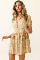 Time Flies Puff Sleeve T-Shirt Romper Animal Print Khaki