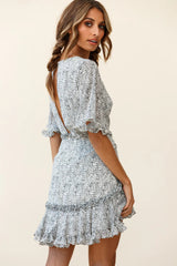 Leona Half Sleeve Frill Trim Dress Floral Print Black