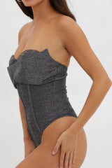 Milky Way Strapless Sparkle Bodysuit Silver