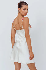 Rose Garden Floral Applique Mini Dress Oyster