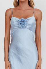 High Roller Cowl Back Rosette Maxi Dress Blue