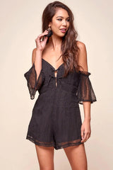 Souza Sheer Overlay Textured Romper Black