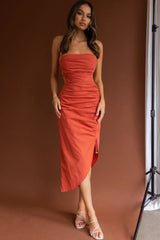 Heaven On Earth Lace-Up Back Midi Dress Rust