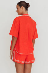 On Vacay Embroidered Button-Up Shirt Orange