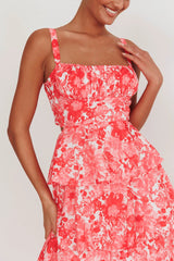 Provence Bloom Tiered Floral Maxi Dress Pink