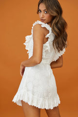 Prairie Crochet Frill Dress White