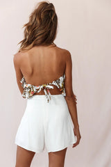 Thea Ruffle Crop Top Tropical Floral Print White