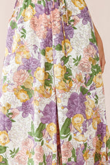 Melita Ruffle V-Neckline Jumpsuit Purple Print