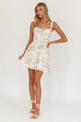 Seen The Light Tie Bust Mini Dress Floral Cream
