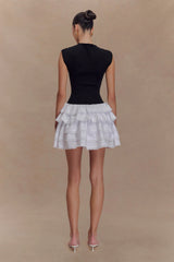 Maeve Contrast Ruffle Knit Mini Dress - Black/White