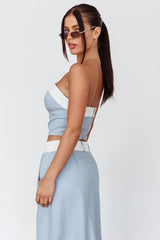 In My Era Front Split Midi Skirt Washed Blue