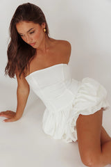 Nefiti Strapless Layered Bubble Hem Dress White