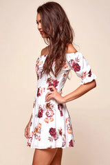 Hera Off the Shoulder Fit and Flare Floral Dress White