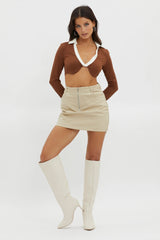 Mic Drop Collared Crop Top Chocolate