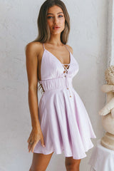 Oleander Lace-Up Bust Tied Back Satin Mini Dress Blush