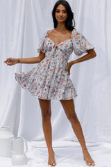 Vista Del Mar Tied Bust Mini Dress Floral Steel Blue