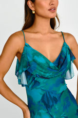 Jannie Draped Neckline Cami Dress Abstract Green