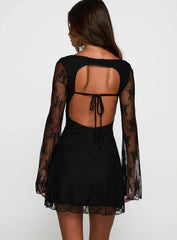 Kateryna Long Sleeve Lace Mini Dress Black
