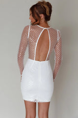 Juno Plunging Neckline Sequin Mini Dress White