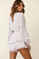 Nebula Long Sleeve Layered Ruffle Romper Mauve