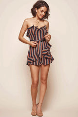 Kourtney Striped Tie Waist Romper Black