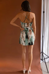 Medellin Gathered Detail Side-Tie Wrap Dress Watercolor Blue