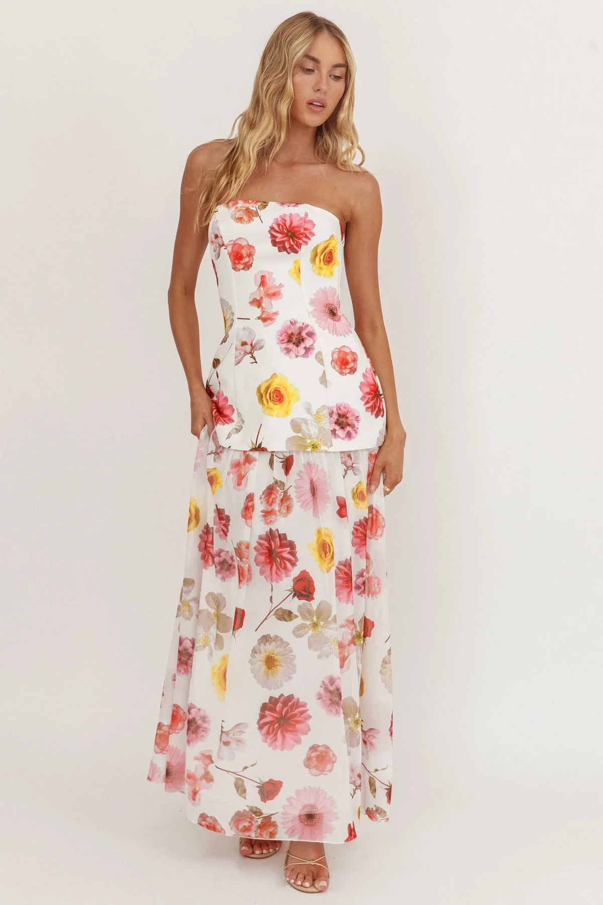 Wilma Flowy Hem Strapless Maxi Dress Floral