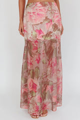Sunset High Sheer Hem Maxi Skirt Floral Blush