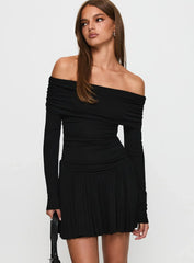 Field Of Dreams Long Sleeve Mini Dress Onyx