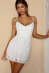Zahara Lace Overlay Thin Strap Mini Dress White