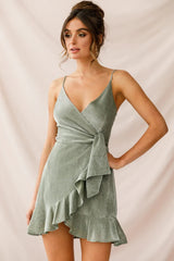 Laural Faux Wrap Ruffle Hem Dress Olive