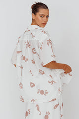 Light Aura Button Up Shirt Print White Tan