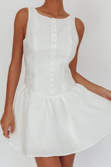 Profile Pic Drop Waist Flounce Mini Dress Textured White