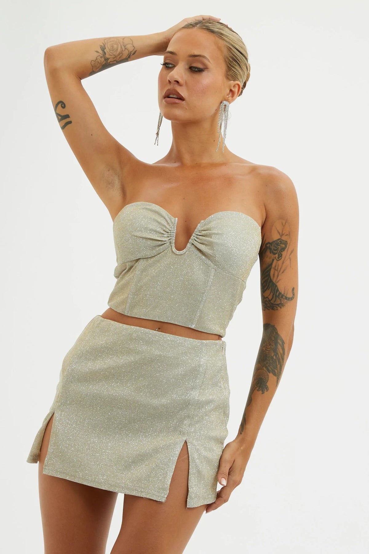 Tamira Split Mini Skirt Silver/Gold