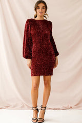Tinsel Long Sleeve Sequin Mini Dress Plum