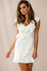 Honor Ruffle Neckline Faux Wrap Dress White