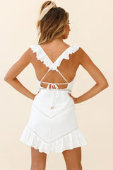 Katerina Frill Trim Tied Back Dress White