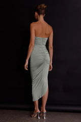 Roma U-Neckline Ruched Midi Dress Pistachio