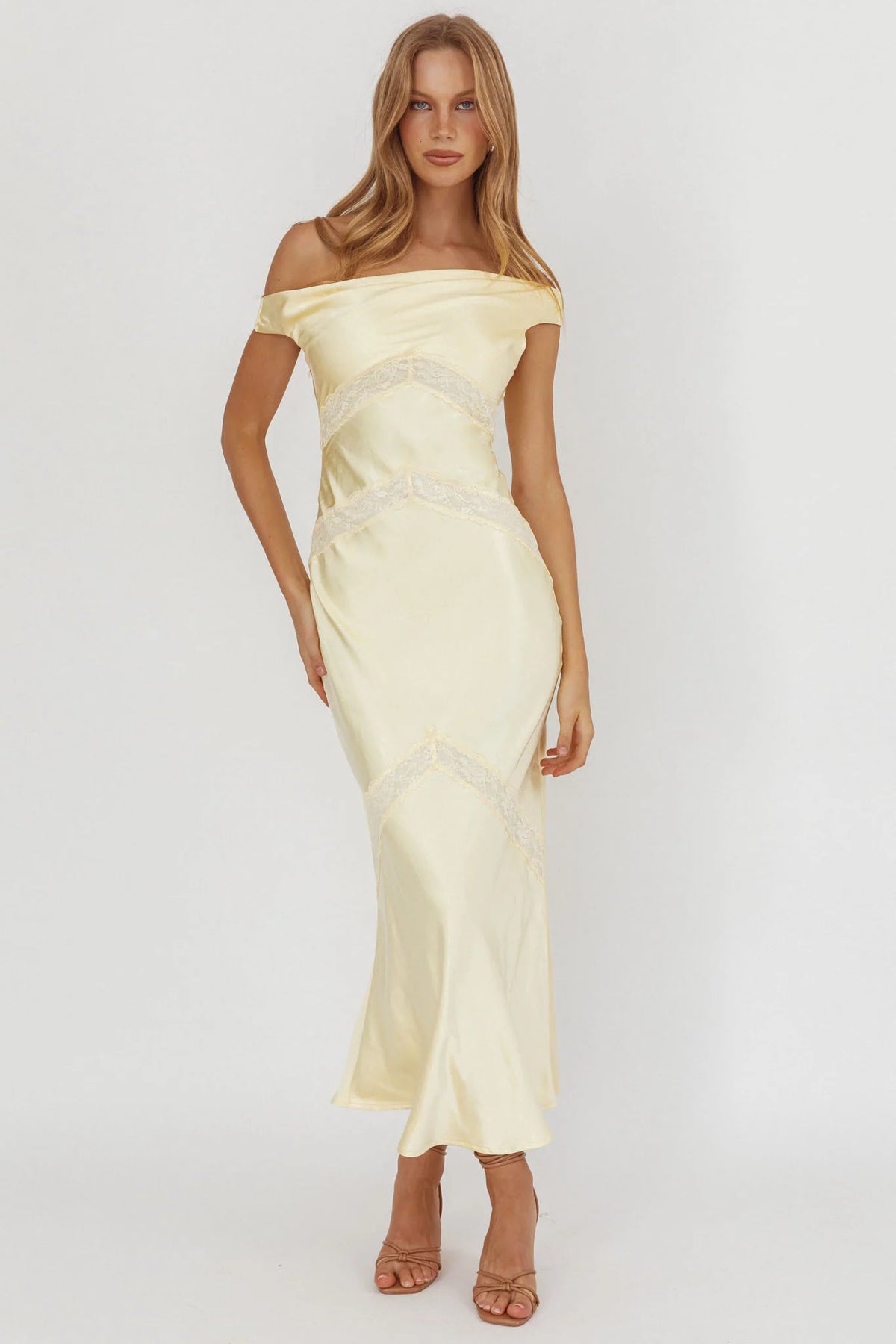 Revelation Off-Shoulder Lace Trim Maxi Dress Butter