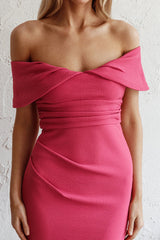 Lillianne Off-Shoulder Midi Dress Fuchsia