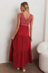 Joycelin V-Neck Eyelet Maxi Dress Red