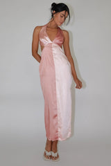 Harlequin Halterneck Satin Maxi Dress Blush