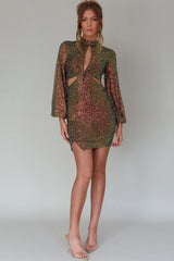 La Discotheque Long Sleeve Sequin Mini Dress Navy