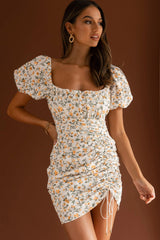 High Summer Drawstring Detail Mini Dress Floral Orange