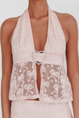 Taylan Heart Ring Halter Top Lace Blush