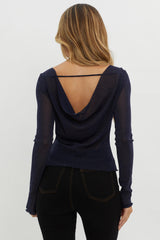 Star Gazing Long Sleeve Mesh Top Navy