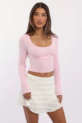 Pink Top Short Sleeve Scoop Neck Long Sleeve