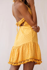 Lazy Days Tied Back Tassel Trim Dress Mustard