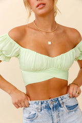 Linka Off-Shoulder Tie-Back Crop Top Apple