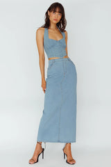 Zurich Halter Crop Top Denim Blue